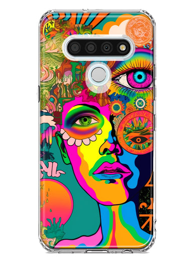 LG Stylo 6 Neon Rainbow Psychedelic Hippie One Eye Pop Art Hybrid Protective Phone Case Cover