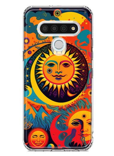 LG Stylo 6 Neon Rainbow Psychedelic Indie Hippie Sun Moon Hybrid Protective Phone Case Cover