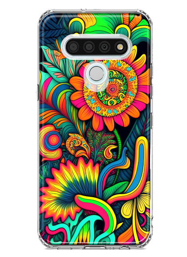 LG Stylo 6 Neon Rainbow Psychedelic Indie Hippie Sunflowers Hybrid Protective Phone Case Cover