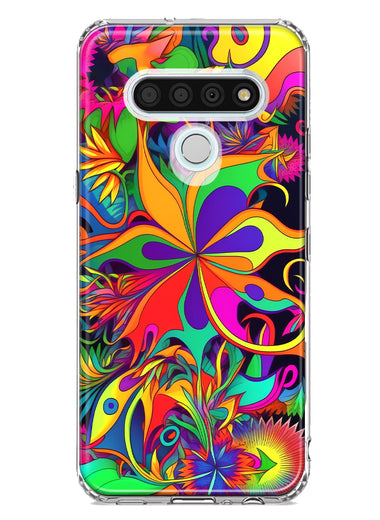 LG Stylo 6 Neon Rainbow Psychedelic Hippie Wild Flowers Hybrid Protective Phone Case Cover