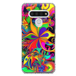 LG Stylo 6 Neon Rainbow Psychedelic Hippie Wild Flowers Hybrid Protective Phone Case Cover