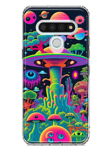 LG Stylo 6 Neon Rainbow Psychedelic UFO Alien Planet Hybrid Protective Phone Case Cover