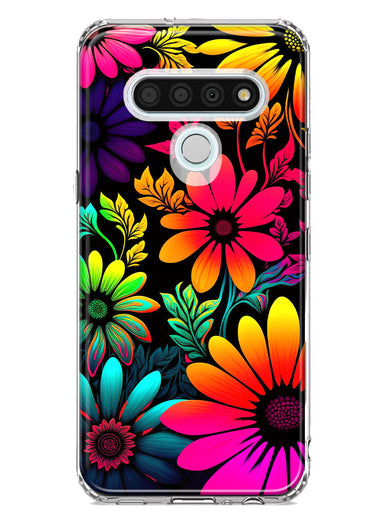 LG Stylo 6 Neon Rainbow Glow Colorful Abstract Flowers Floral Hybrid Protective Phone Case Cover