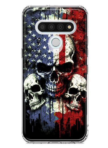 LG Stylo 6 American USA Flag Skulls Blue Red Double Layer Phone Case Cover
