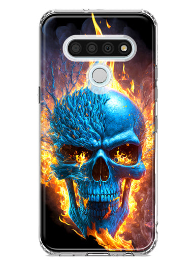 LG Stylo 6 Blue Flaming Skull Burning Fire Double Layer Phone Case Cover