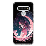 LG Stylo 6 Kawaii Manga Pink Cherry Blossom Dreaming Moon Girl Hybrid Protective Phone Case Cover