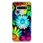 LG Stylo 6 Neon Rainbow Daisy Glow Colorful Daisies Baby Blue Pink Yellow White Double Layer Phone Case Cover