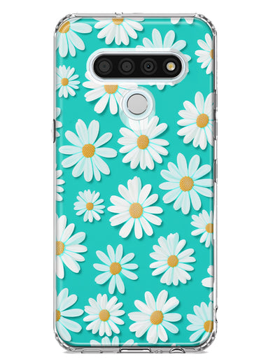 LG Stylo 6 Turquoise Teal White Daisies Cute Daisy Polka Dots Double Layer Phone Case Cover