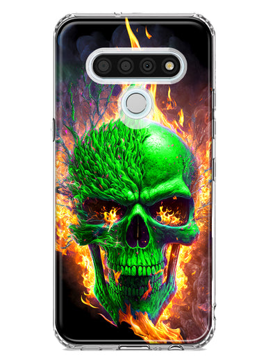 LG Stylo 6 Green Flaming Skull Burning Fire Double Layer Phone Case Cover