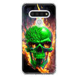 LG Stylo 6 Green Flaming Skull Burning Fire Double Layer Phone Case Cover