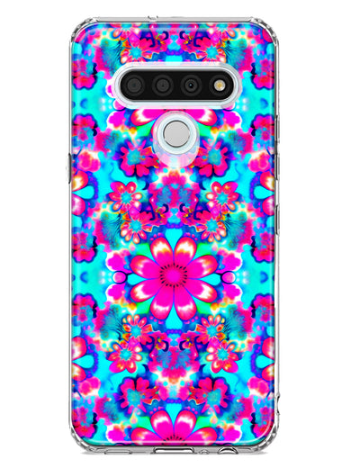 LG Stylo 6 Pink Blue Vintage Hippie Tie Dye Flowers Hybrid Protective Phone Case Cover