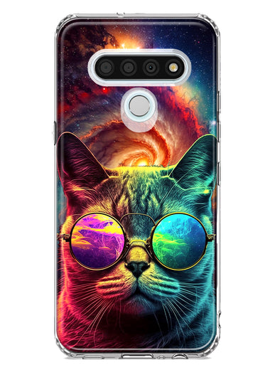 LG Stylo 6 Neon Rainbow Galaxy Cat Hybrid Protective Phone Case Cover