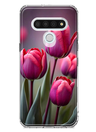 LG Stylo 6 Pink Tulip Flowers Floral Hybrid Protective Phone Case Cover
