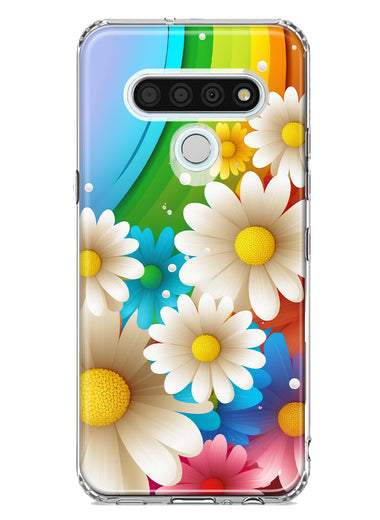 LG Stylo 6 Colorful Rainbow Daisies Blue Pink White Green Double Layer Phone Case Cover