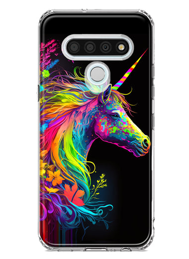 LG Stylo 6 Neon Rainbow Glow Unicorn Floral Hybrid Protective Phone Case Cover