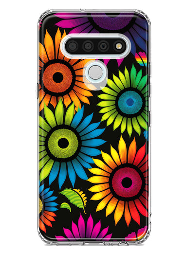 LG Stylo 6 Neon Rainbow Glow Sunflowers Colorful Floral Pink Purple Double Layer Phone Case Cover