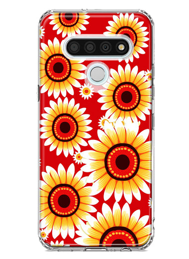 LG Stylo 6 Yellow Sunflowers Polkadot on Red Double Layer Phone Case Cover