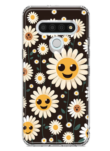 LG Stylo 6 Cute Smiley Face White Daisies Double Layer Phone Case Cover