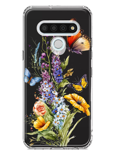 LG Stylo 6 Yellow Purple Spring Flowers Butterflies Floral Hybrid Protective Phone Case Cover