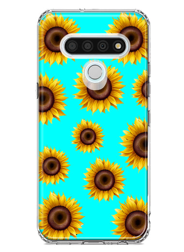 LG Stylo 6 Yellow Sunflowers Polkadot on Turquoise Teal Double Layer Phone Case Cover