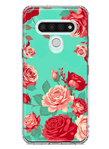LG Stylo 6 Turquoise Teal Vintage Pastel Pink Red Roses Double Layer Phone Case Cover
