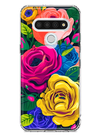 LG Stylo 6 Vintage Pastel Abstract Colorful Pink Yellow Blue Roses Double Layer Phone Case Cover