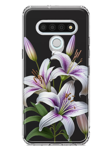 LG Stylo 6 White Lavender Lily Purple Flowers Floral Hybrid Protective Phone Case Cover