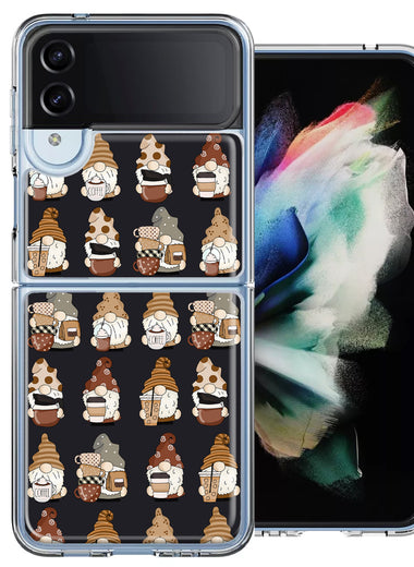 Samsung Galaxy Z Flip 4 Cute Morning Coffee Lovers Gnomes Characters Drip Iced Latte Americano Espresso Brown Double Layer Phone Case Cover