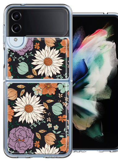 Samsung Galaxy Z Flip 4 Feminine Classy Flowers Fall Toned Floral Wallpaper Style Double Layer Phone Case Cover