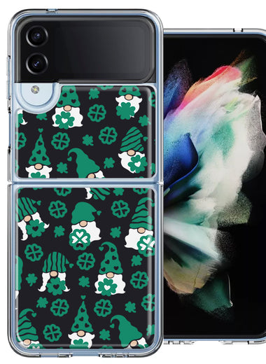 Samsung Galaxy Z Flip 4 Lucky Green St Patricks Day Cute Gnomes Shamrock Polkadots Double Layer Phone Case Cover
