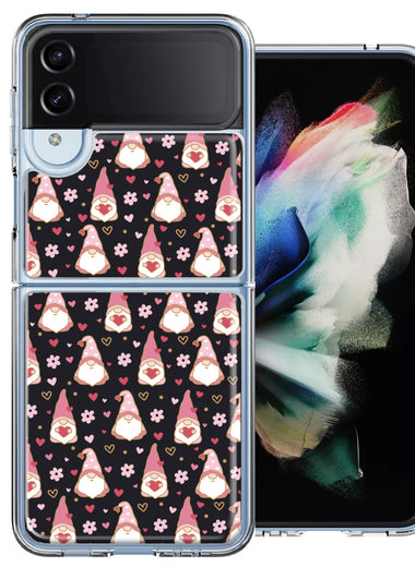 Samsung Galaxy Z Flip 4 Pink Blush Valentines Day Flower Hearts Gnome Characters Cute Double Layer Phone Case Cover