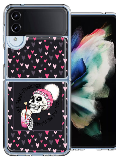 Samsung Galaxy Z Flip 4 Pink Dead Valentine Skull Frap Hearts If I had Feelings They'd Be For You Love Double Layer Phone Case Cover