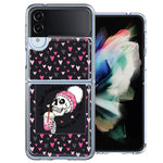 Samsung Galaxy Z Flip 4 Pink Dead Valentine Skull Frap Hearts If I had Feelings They'd Be For You Love Double Layer Phone Case Cover