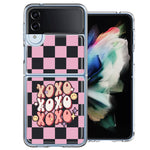 Samsung Galaxy Z Flip 4 Retro Pink Checkered XOXO Vintage 70s Style Hippie Valentine Love Double Layer Phone Case Cover