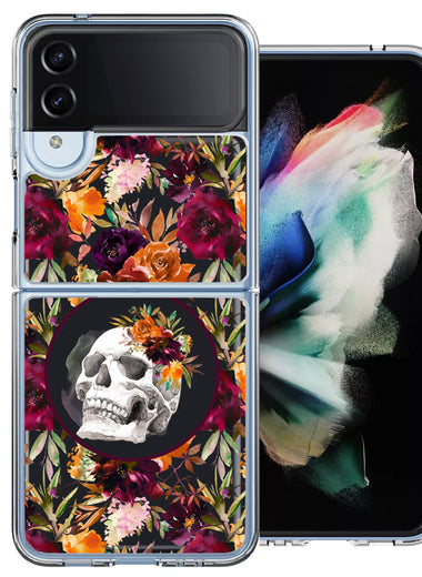 Samsung Galaxy Z Flip 4 Romance Is Dead Valentines Day Halloween Skull Floral Autumn Flowers Double Layer Phone Case Cover