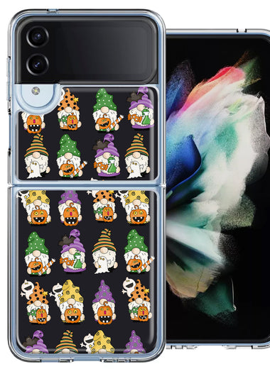 Samsung Galaxy Z Flip 4 Spooky Halloween Gnomes Cute Characters Holiday Seasonal Pumpkins Candy Ghosts Double Layer Phone Case Cover