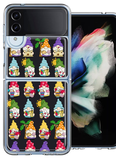 Samsung Galaxy Z Flip 4 Summer Beach Cute Gnomes Sand Castle Shells Palm Trees Double Layer Phone Case Cover