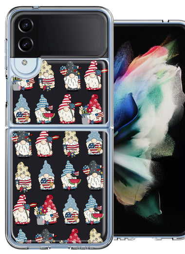 Samsung Galaxy Z Flip 4 USA Fourth Of July American Summer Cute Gnomes Patriotic Parade Double Layer Phone Case Cover