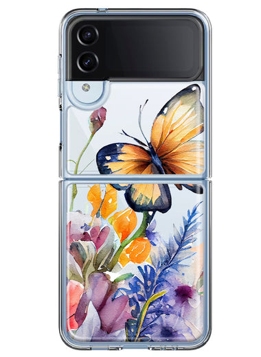 Samsung Galaxy Z Flip 4 Spring Summer Flowers Butterfly Purple Blue Lilac Floral Hybrid Protective Phone Case Cover