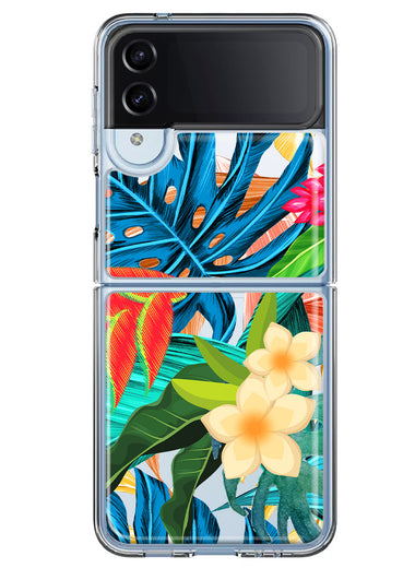 Samsung Galaxy Z Flip 4 Blue Monstera Pothos Tropical Floral Summer Flowers Hybrid Protective Phone Case Cover