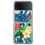 Samsung Galaxy Z Flip 4 Blue Monstera Pothos Tropical Floral Summer Flowers Hybrid Protective Phone Case Cover