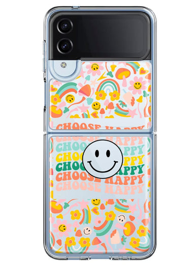 Samsung Galaxy Z Flip 4 Choose Happy Smiley Face Retro Vintage Groovy 70s Style Hybrid Protective Phone Case Cover