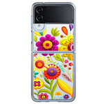 Samsung Galaxy Z Flip 4 Colorful Yellow Pink Folk Style Floral Vibrant Spring Flowers Hybrid Protective Phone Case Cover