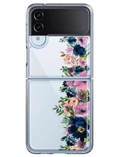 Samsung Galaxy Z Flip 4 Navy Blue Summer Watercolor Floral Classic Purple Flowers Hybrid Protective Phone Case Cover