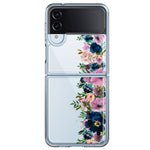 Samsung Galaxy Z Flip 4 Navy Blue Summer Watercolor Floral Classic Purple Flowers Hybrid Protective Phone Case Cover