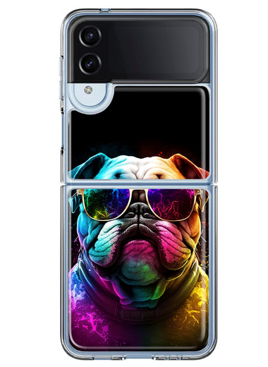 Samsung Galaxy Z Flip 4 Neon Rainbow Glow Bulldog Hybrid Protective Phone Case Cover