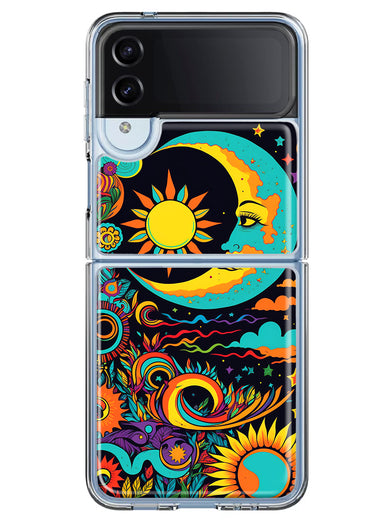 Samsung Galaxy Z Flip 4 Neon Rainbow Psychedelic Indie Hippie Indie Moon Hybrid Protective Phone Case Cover