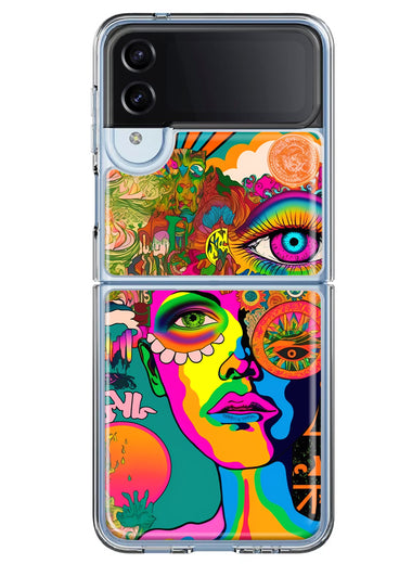 Samsung Galaxy Z Flip 4 Neon Rainbow Psychedelic Hippie One Eye Pop Art Hybrid Protective Phone Case Cover