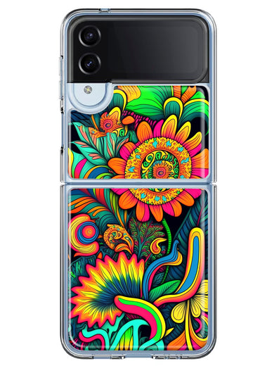 Samsung Galaxy Z Flip 4 Neon Rainbow Psychedelic Indie Hippie Sunflowers Hybrid Protective Phone Case Cover