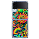 Samsung Galaxy Z Flip 4 Neon Rainbow Psychedelic Indie Hippie Sunflowers Hybrid Protective Phone Case Cover